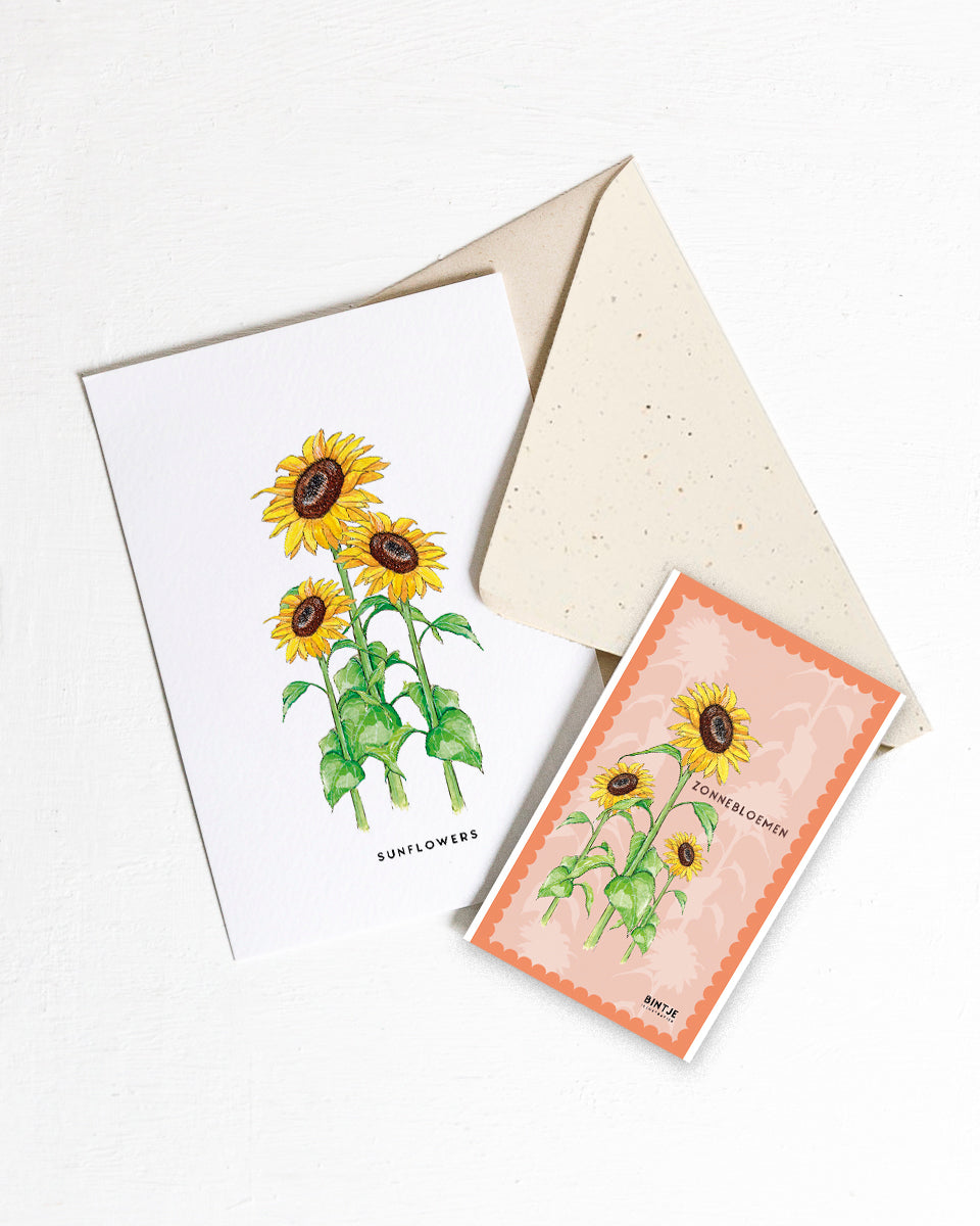 Wenskaart Bloemen: zonnebloemen met zaadjes