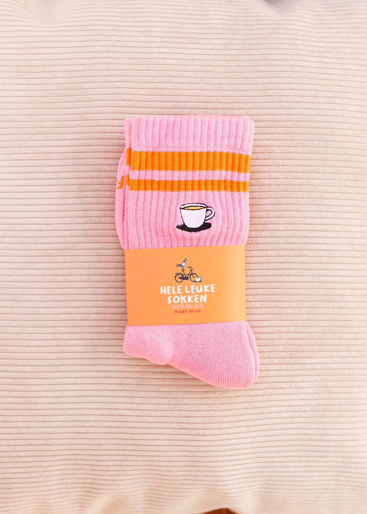 BINTJE Sokken: Roze met koffie maat 38-42