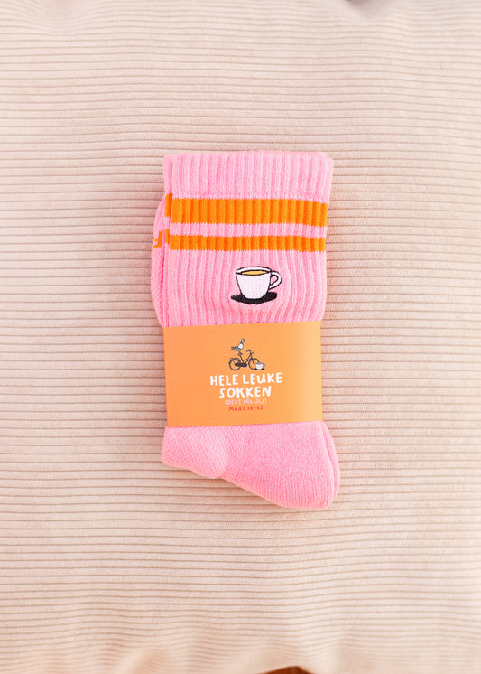 BINTJE Sokken: Roze met koffie maat 38-42