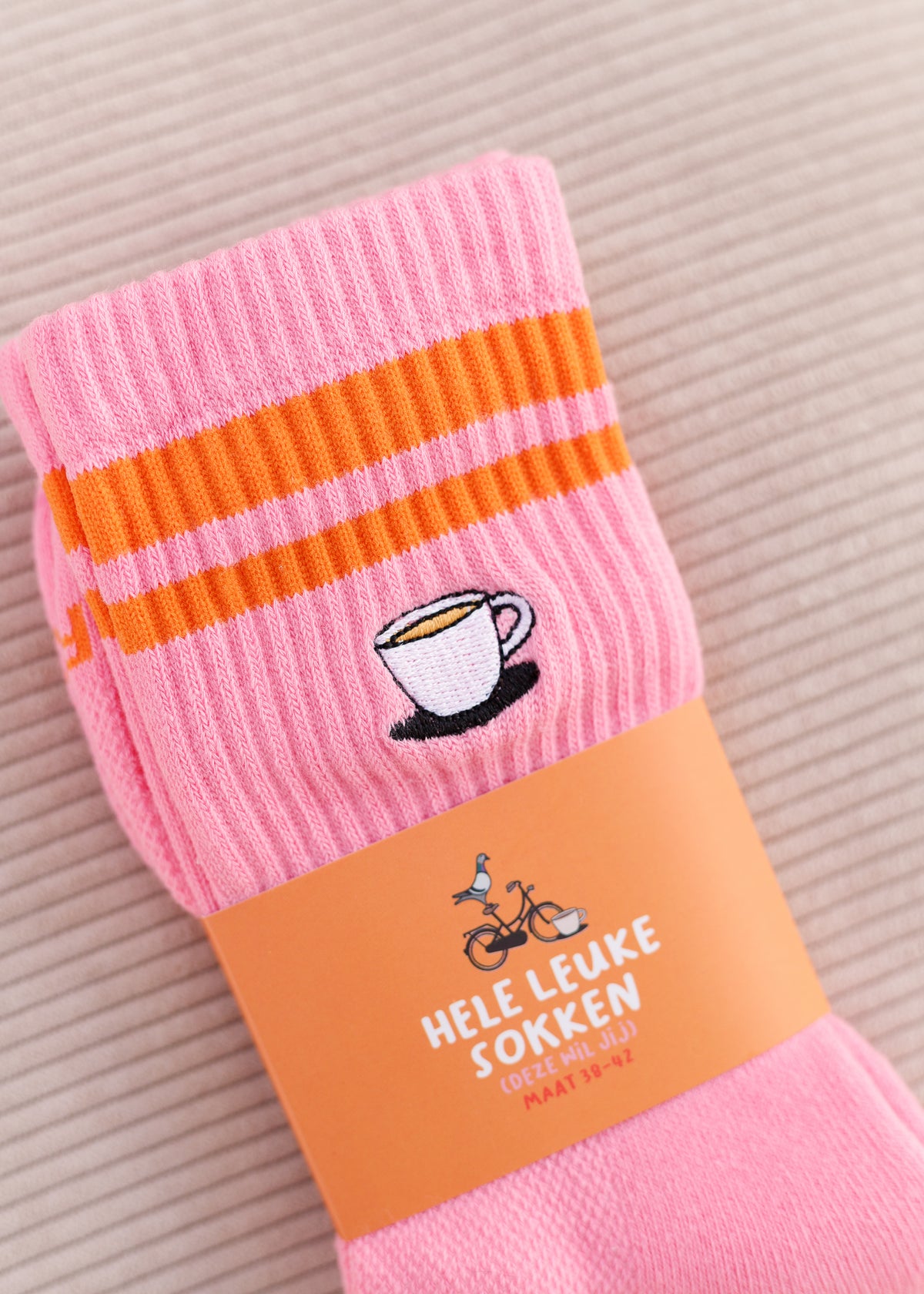 BINTJE Sokken: Roze met koffie maat 38-42