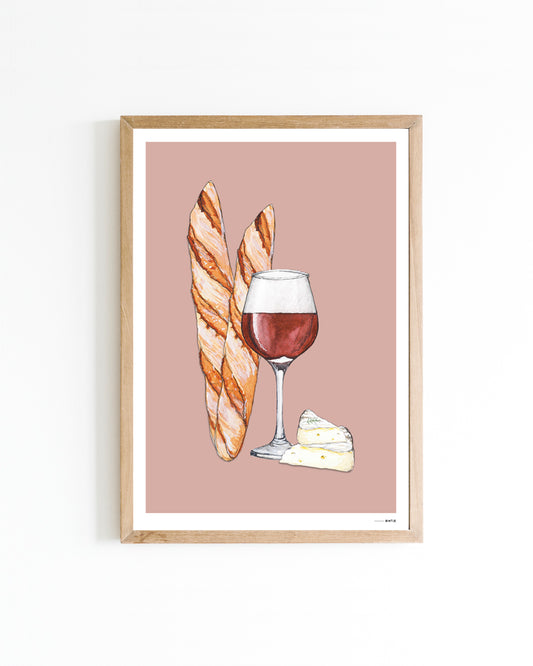 Poster 15x20 Keuken: Wijn met kaasje
